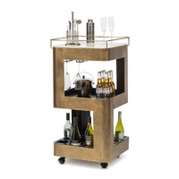 Contemporary French Brass Drinks Trolley Bar Cart with White Marble Top