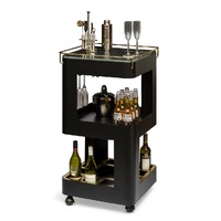 Contemporary Black Gold Drinks Trolley Bar Cart with Marble Top