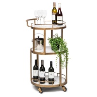 French Brass Round 3-tier White Marble Serving Drinks Trolley Bar Cart