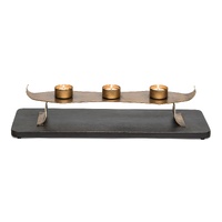 Decorative Black Gold Tea Light Metal Candle Holder Stand with Wooden Base