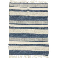 Striped blue/white cotton kilim rug 90x150 cm