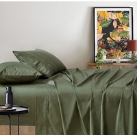 Gioia Casa Vintage Washed 100% Cotton Sheet Set with 1 Pillowcases - Khaki Green - Single