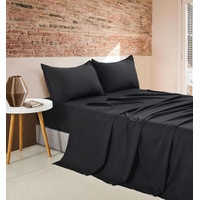 CleverPolly Vintage Washed Microfibre Sheet Set with 2 Pillowcases - Black - Double