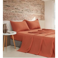 CleverPolly Vintage Washed Microfibre Sheet Set with 2 Pillowcases - Terracotta - Double