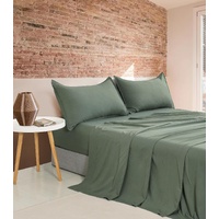 CleverPolly Vintage Washed Microfibre Sheet Set with 2 Pillowcases - Khaki Green - King