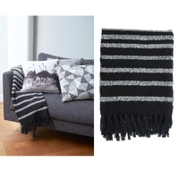 Bedding House Cotton Fringe Throw Rug Honshu Black