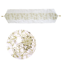 Embroidered Faux Silk Table Runner 33 x 135 cm Fleur White Gold