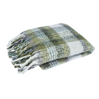 Aiden Olive Multi Faux Mohair Throw Rug with Fringe 130 x 160cm