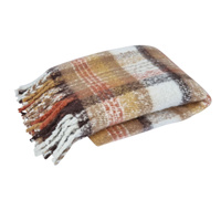 Aiden Sand Multi Faux Mohair Throw Rug with Fringe 130 x 160cm