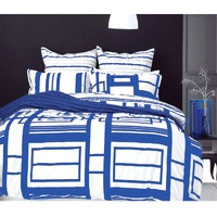 Retro Home 250TC Cotton Rich Metropol Cobalt Quilt Cover Set Queen