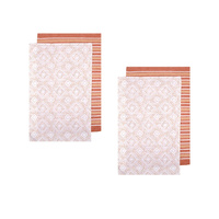 Sanctuary Geo Terracotta Set of 4 Cotton Kitchen Towels 45 x 70 cm