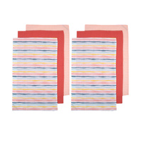 Ladelle Set of 6 Zest Bright Cotton Kitchen Tea Towels 50 x 70 cm Stripes