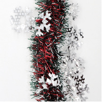 5x 2.5m Christmas Tinsel Xmas Garland Sparkly Snowflake Party Natural Home Décor, Snow in Red