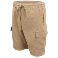 Men's Cargo Shorts 4 Pockets Cascual Work Trousers Active Pants Elastic Waist, Khaki, M