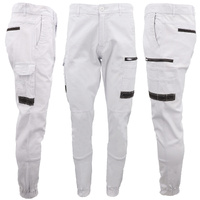 Men's Cargo Cotton Drill Work Pants UPF 50+ 13 Pockets Tradies Workwear Trousers, White, 36