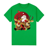 100% Cotton Christmas T-shirt Adult Unisex Tee Tops Funny Santa Party Custume, Santas Sleigh (Green), 3XL