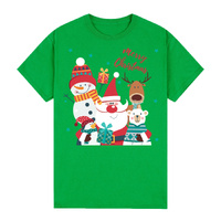 100% Cotton Christmas T-shirt Adult Unisex Tee Tops Funny Santa Party Custume, Santa Gathering (Green), XL