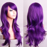 70cm Wavy Curly Sleek Full Hair Lady Wigs w Side Bangs Cosplay Costume Womens, Purple