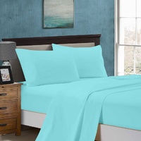 1000TC Double Size Bed Soft Flat & Fitted Sheet Set Aqua