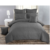 Seersucker Double Size Charcoal Duvet Quilt Cover Set