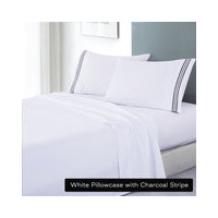 soft microfibre embroidered stripe sheet set double white pillowcase charcoal stripe