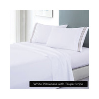 soft microfibre embroidered stripe sheet set double white sheet taupe stripe