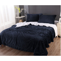 stripe flannel sherpa blanket queen navy