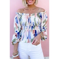 Azura Exchange Abstract Print Frill Off Shoulder Blouse - L