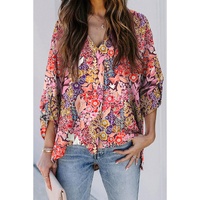 Azura Exchange Boho Floral Long Sleeve V-Neck Blouse - XL