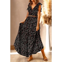 Azura Exchange Floral Ruffled Crop Top and Maxi Skirt Set - L