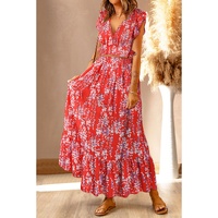 Azura Exchange Floral Ruffled Crop Top and Maxi Skirt Set - 2XL