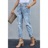 Azura Exchange Distressed Pocketed Denim Jogger - S