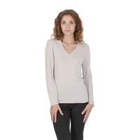 Crown of Edinburgh Cashmere Women's Premium Italian Cashmere V-Neck Sweater in Grey - 40 EU