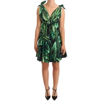 Flared Mini A-line Dress with Philodendron Leaf Print 38 IT Women