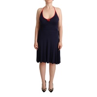 Navy Blue Cotton Halter String Closure Midi Dress 44 IT Women