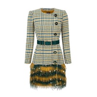 Elisabetta Franchi Tartan Texture Dress with Front Buttons and Ecoleather Belt 40 IT Women