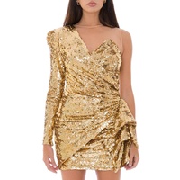 Sequined Gold Dress with Flake Detail and Back Zip Closure 40 IT Women