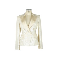 Classic Double-Breasted Sequin Jacket with Pointed Collar and Front Pockets 40 IT Women