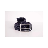 Denim Blue Fabric Belt with Engraved Logo Buckle - Made in Italy 95 cm Men