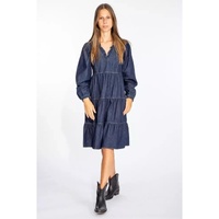 Dark Blue Denim Dress with Flounced Skirt 40 IT Women