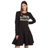 Love Moschino Cotton Blend Dress with Embossed Velveteen Logo 46 IT Women