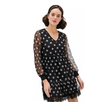 Polka Dot Tulle Dress with Contrasting Lining and Voile Skirt XS Women