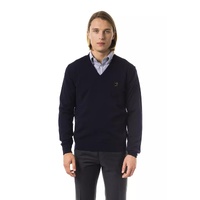 Embroidered V-neck Sweater in Extrafine Merino Wool M Men