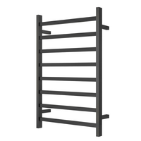 Premium Matte Black Heated Towel Rack - 8 Bars, Square Design, AU Standard, 1000x620mm Wide