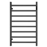 Premium Matte Black Heated Towel Rack with LED- 8 Bars, Square Design, AU Standard, 1000x620mm Wide