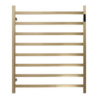 Premium Brushed Gold Heated Towel Rack With LED control- 8 Bars, Square Design, AU Standard, 1000x850mm Wide