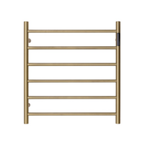 Premium Brushed Gold Heated Towel Rack with LED control- 6 Bars, Round Design, AU Standard, 650x620mm Wide