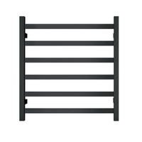 Premium Matte Black Heated Towel Rack - 6 Bars, Square Design, AU Standard, 650x620mm Wide