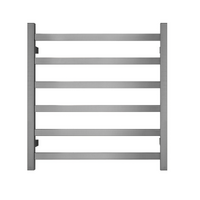 Premium Brushed Nickel Heated Towel Rack - 6 Bars, Square Design, AU Standard, 650x620mm Wide