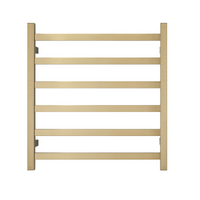 Premium Brushed Gold Heated Towel Rack - 6 Bars, Square Design, AU Standard, 650x620mm Wide